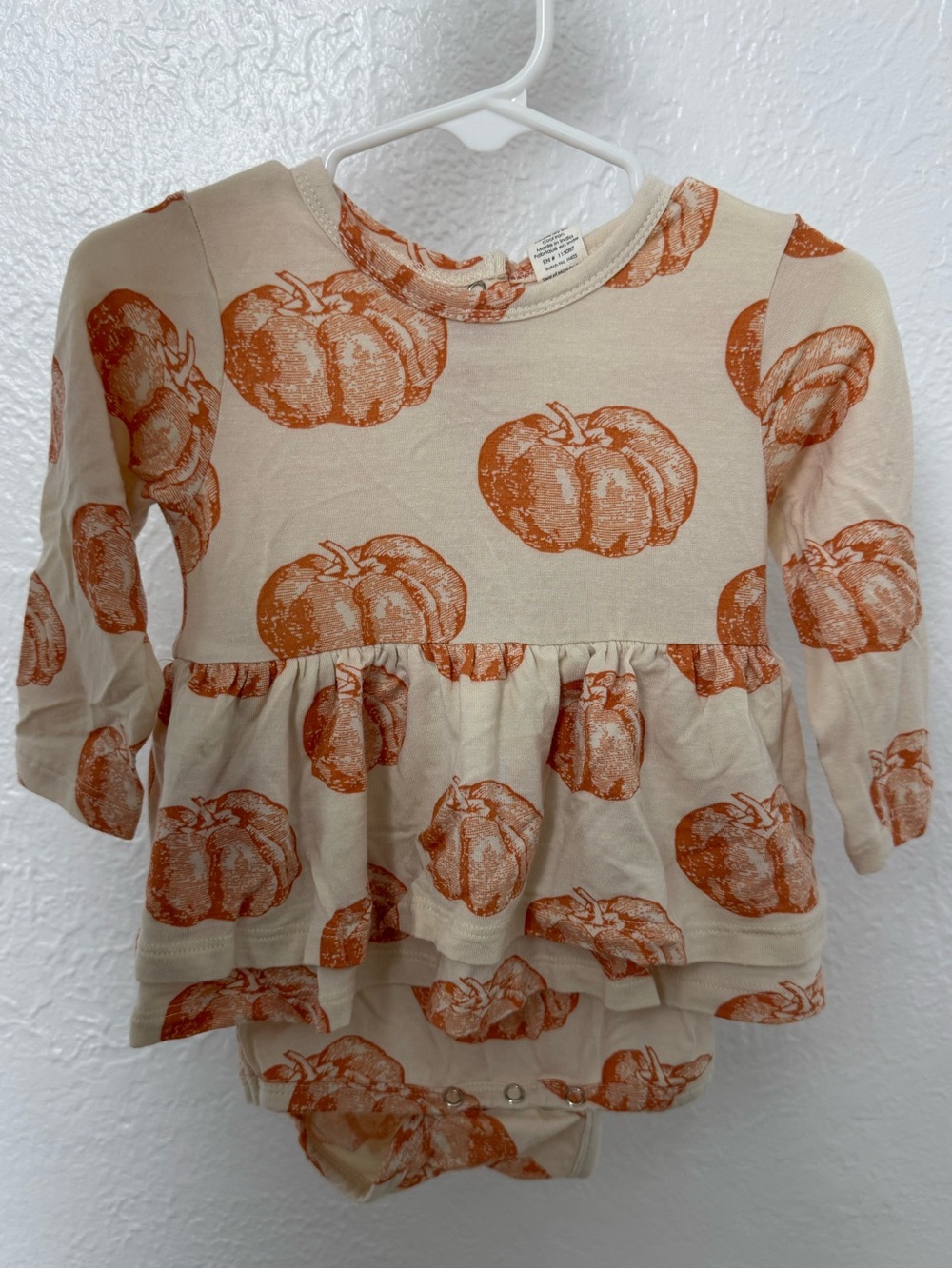 kate quinn Beige and Burnt Orange Pumpkin Print Baby Dress